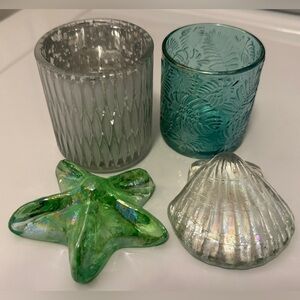 Seaside Iridescent Glass Paperweights/Glass Votive Candle Holders Set